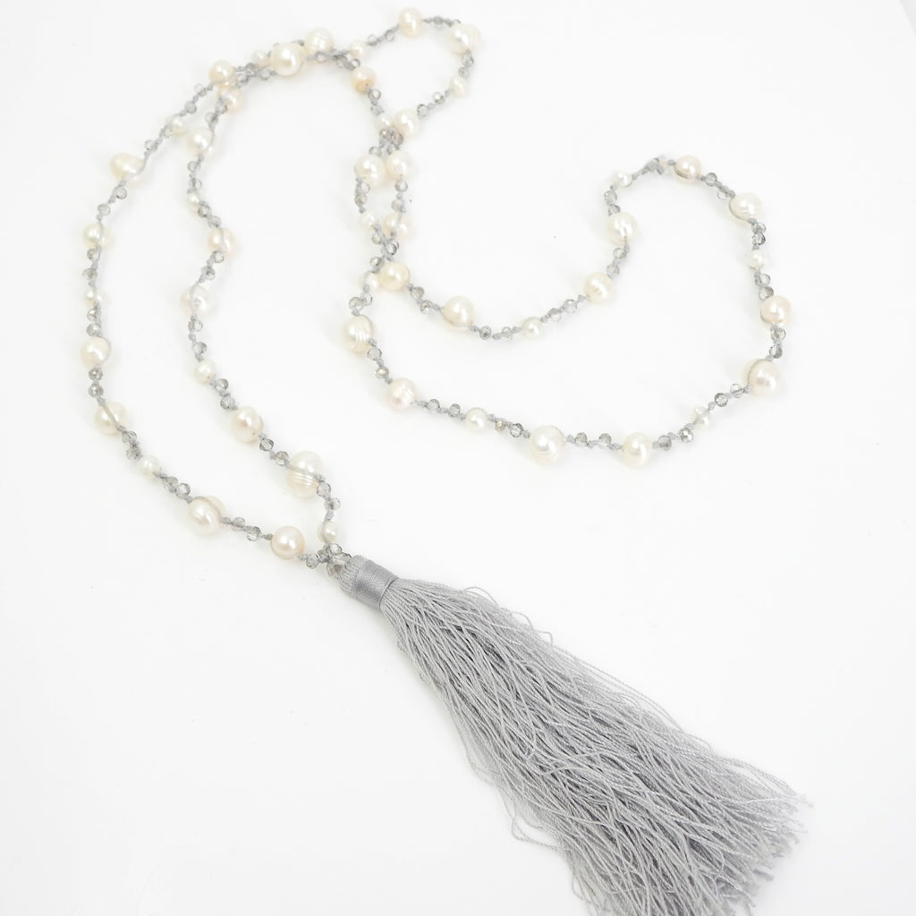 Pearl & Crystal Necklace With Tassel