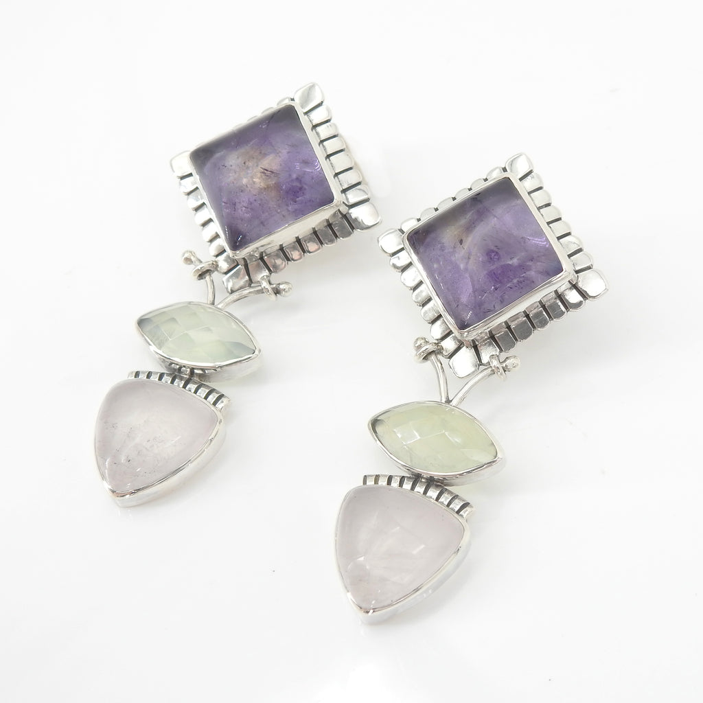 Sterling Silver Amethyst Prunite & Rose Quartz Earrings