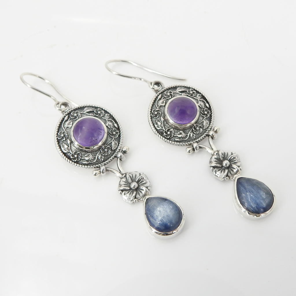 Sterling Silver Amethyst & Kyanite Earrings