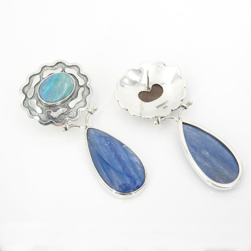 Sterling Silver Opal and Kyanite Earrings