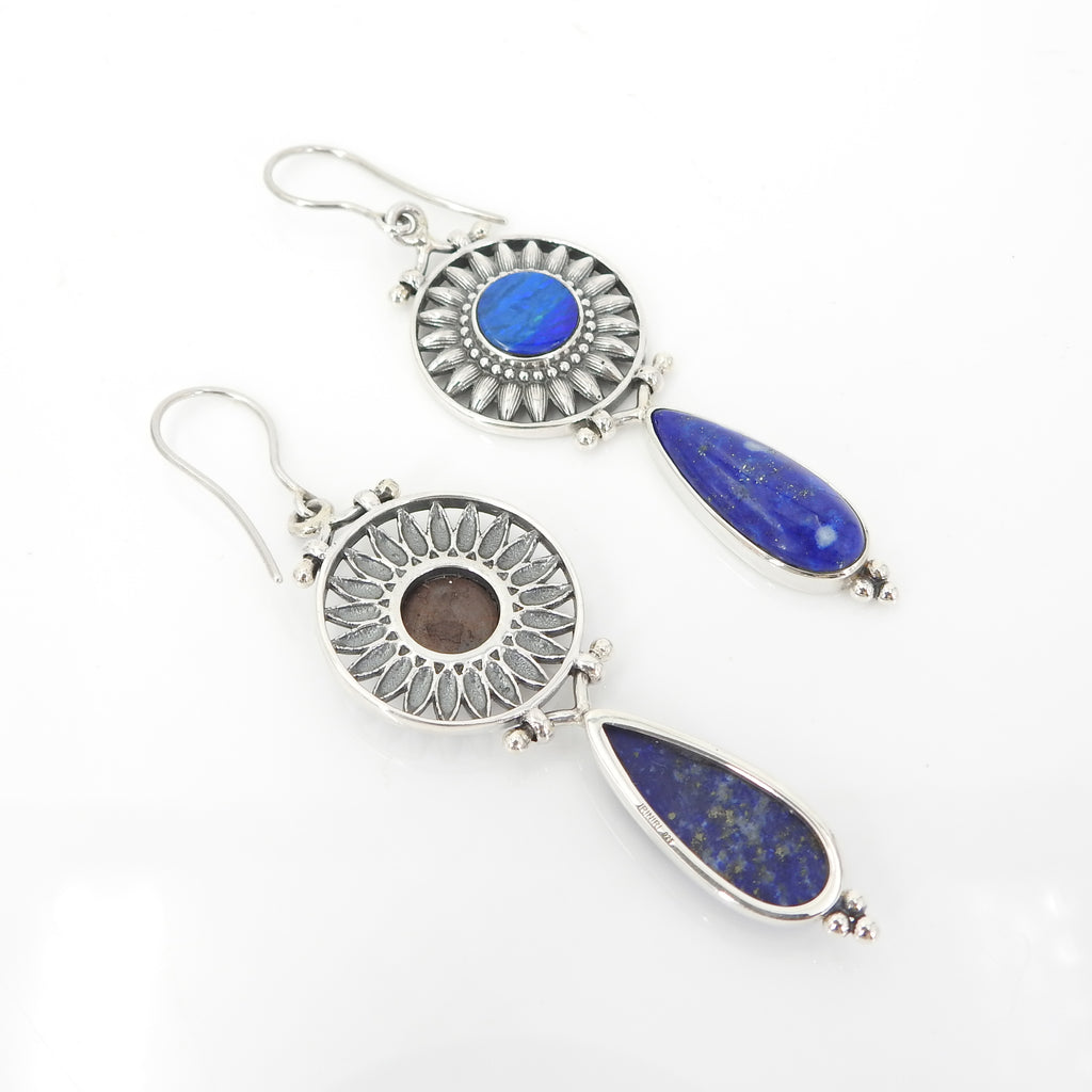Sterling Silver Opal & Lapis Earrings