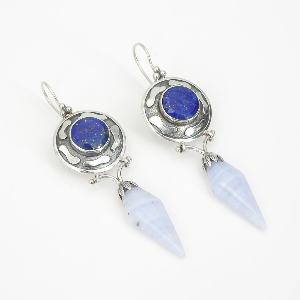 Sterling Silver Lapis & Agate Earrings