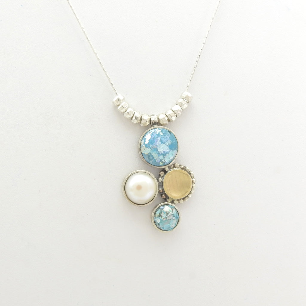Sterling Silver Roman Glass & Pearl Necklace