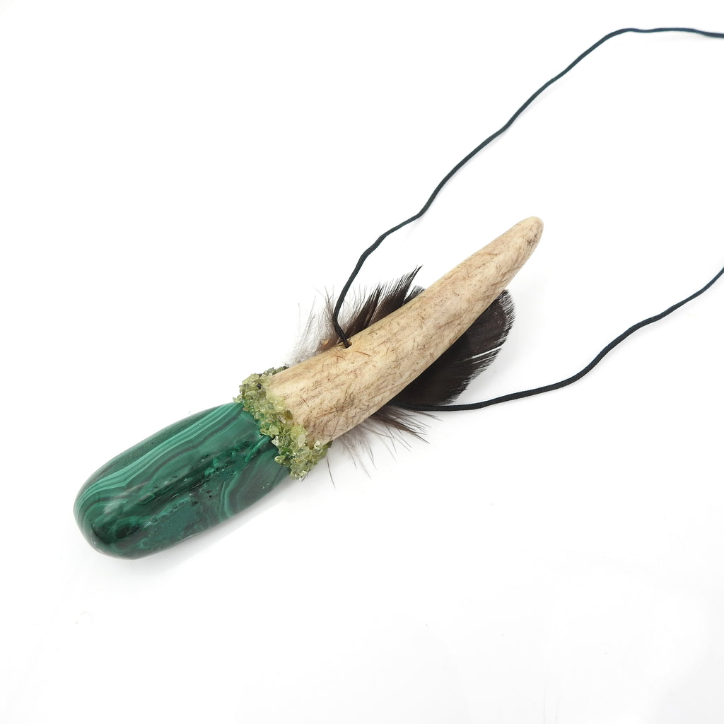 Healing Necklace of Antler & Malachite For Transformation