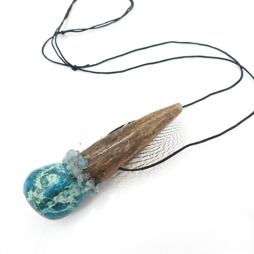 Healing Necklace of Antler & Chrysocolla For Guilt