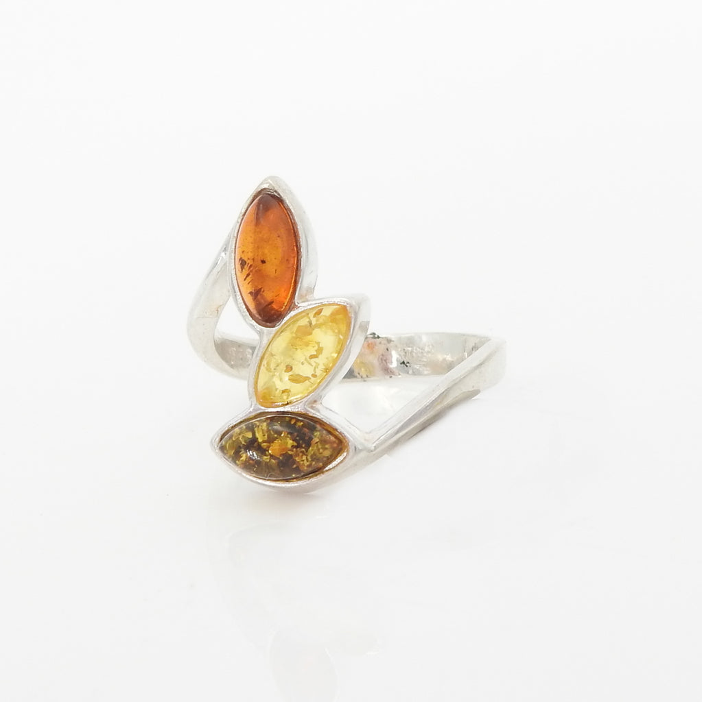 Sterling Silver Mixed Amber Ring SZ 7