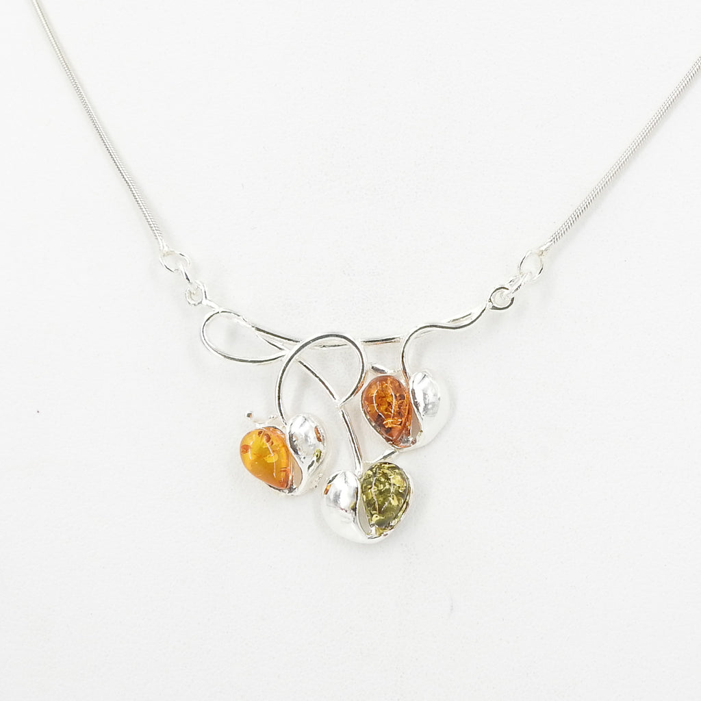 S/S Mixed Amber 1/2 Heart Necklace