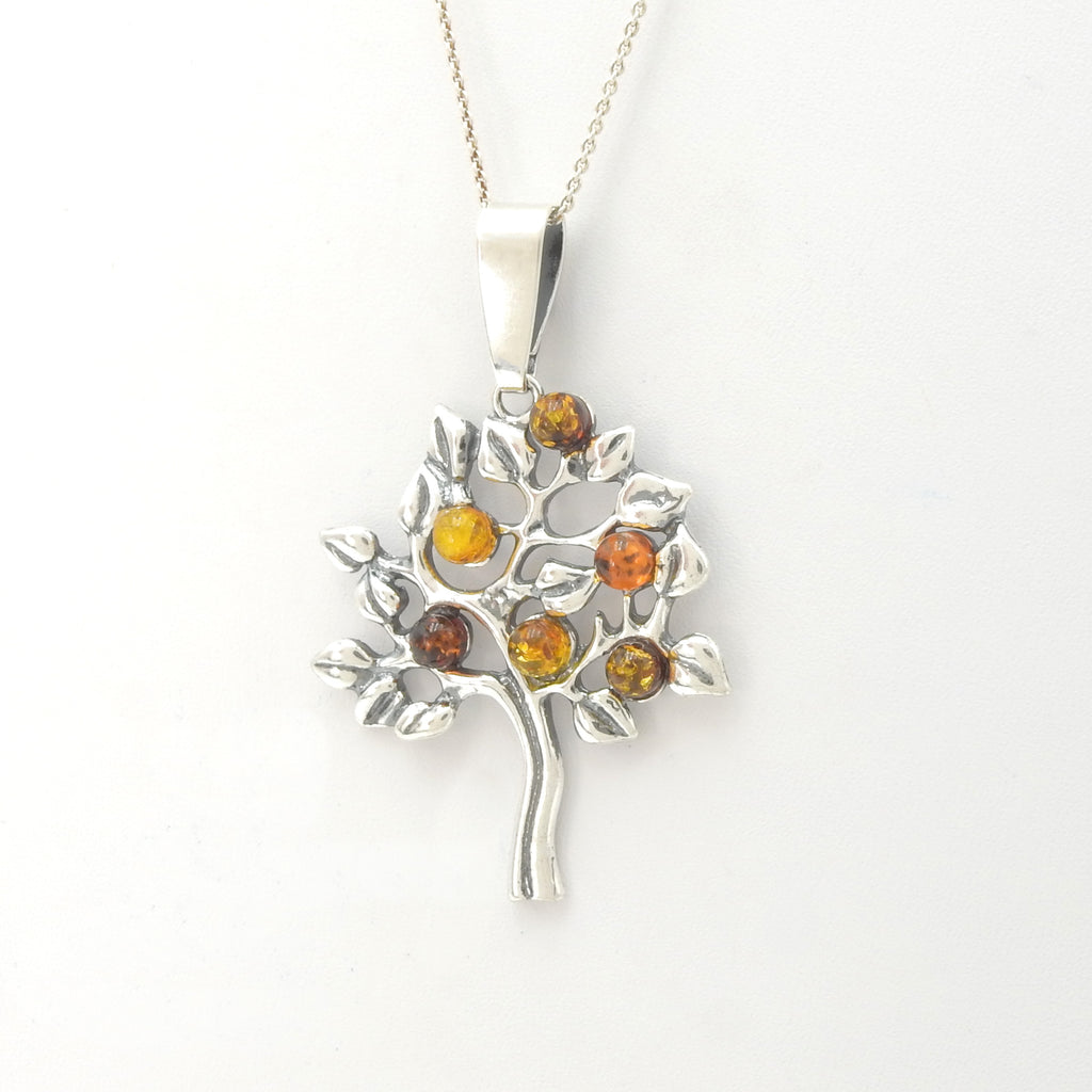 Sterling Silver Amber Tree of Life Pendant