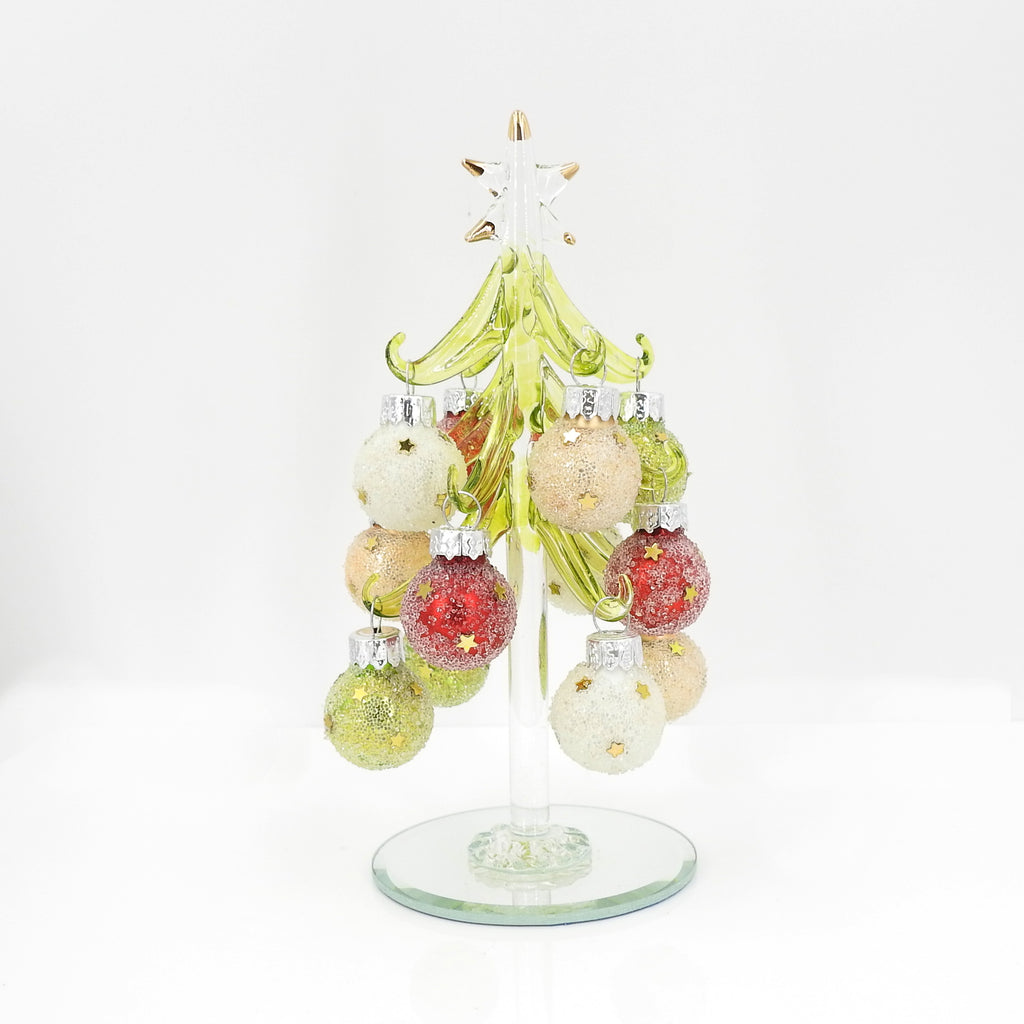 6" Glass Holiday Tree With Pale Ornaments