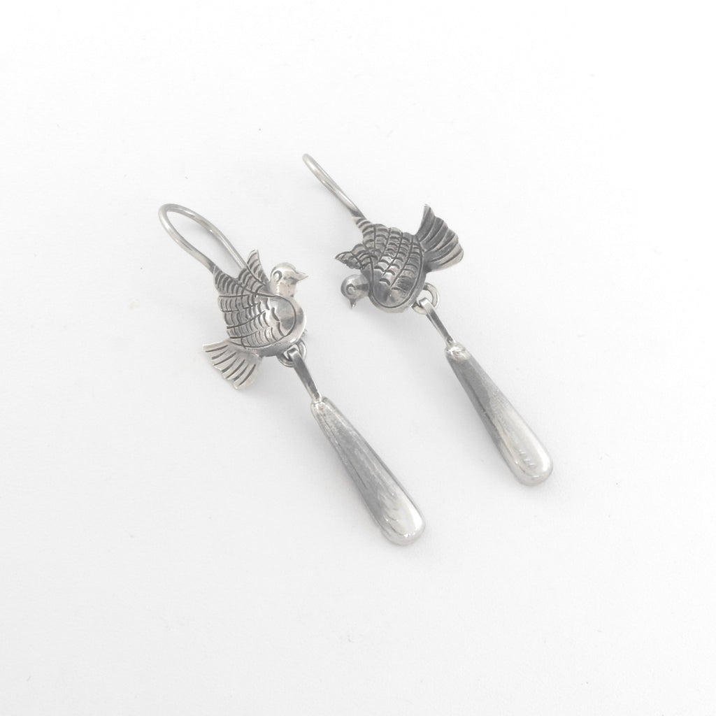 Sterling Silver Bird Dangle Earrings