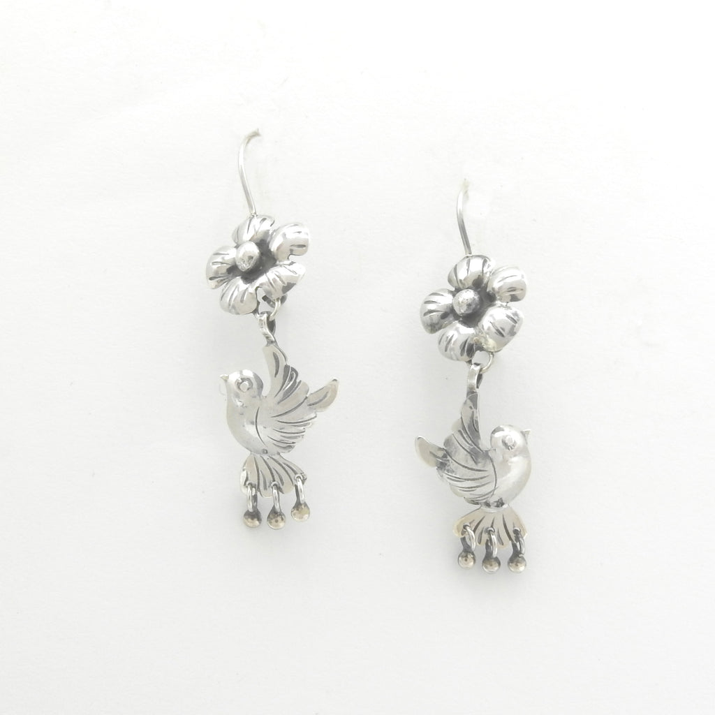 Sterling Silver Bird Dangle Earrings