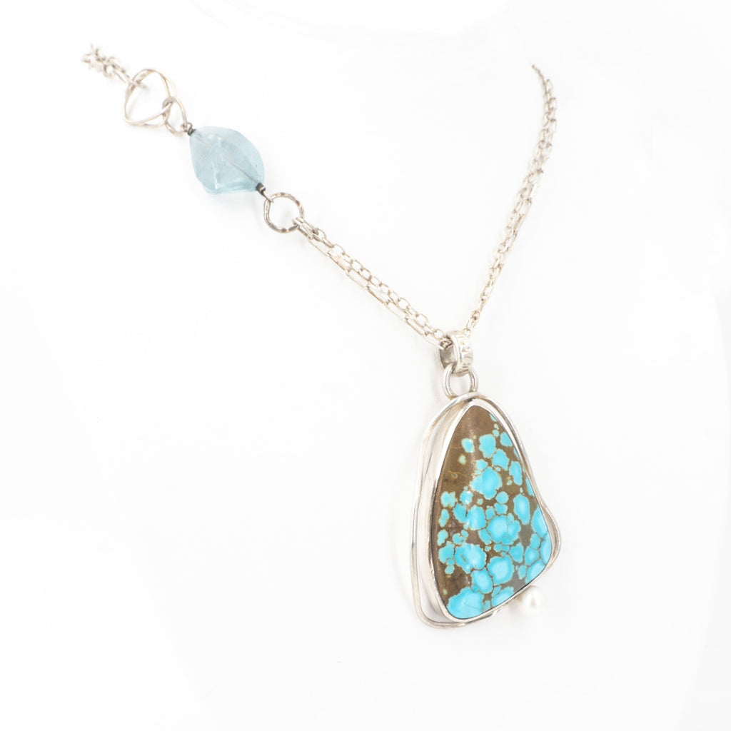S/S Turquoise Blue Topaz Pearl Necklace