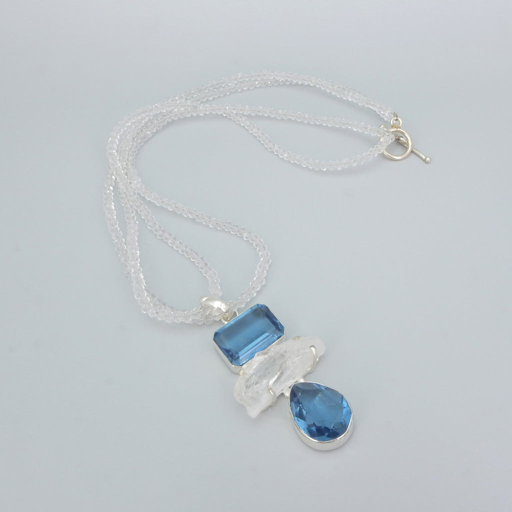 Sterling Silver Blue Topaz & Quartz Necklace