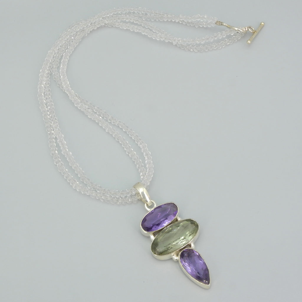 Sterling Silver Amethyst & Quartz Necklace