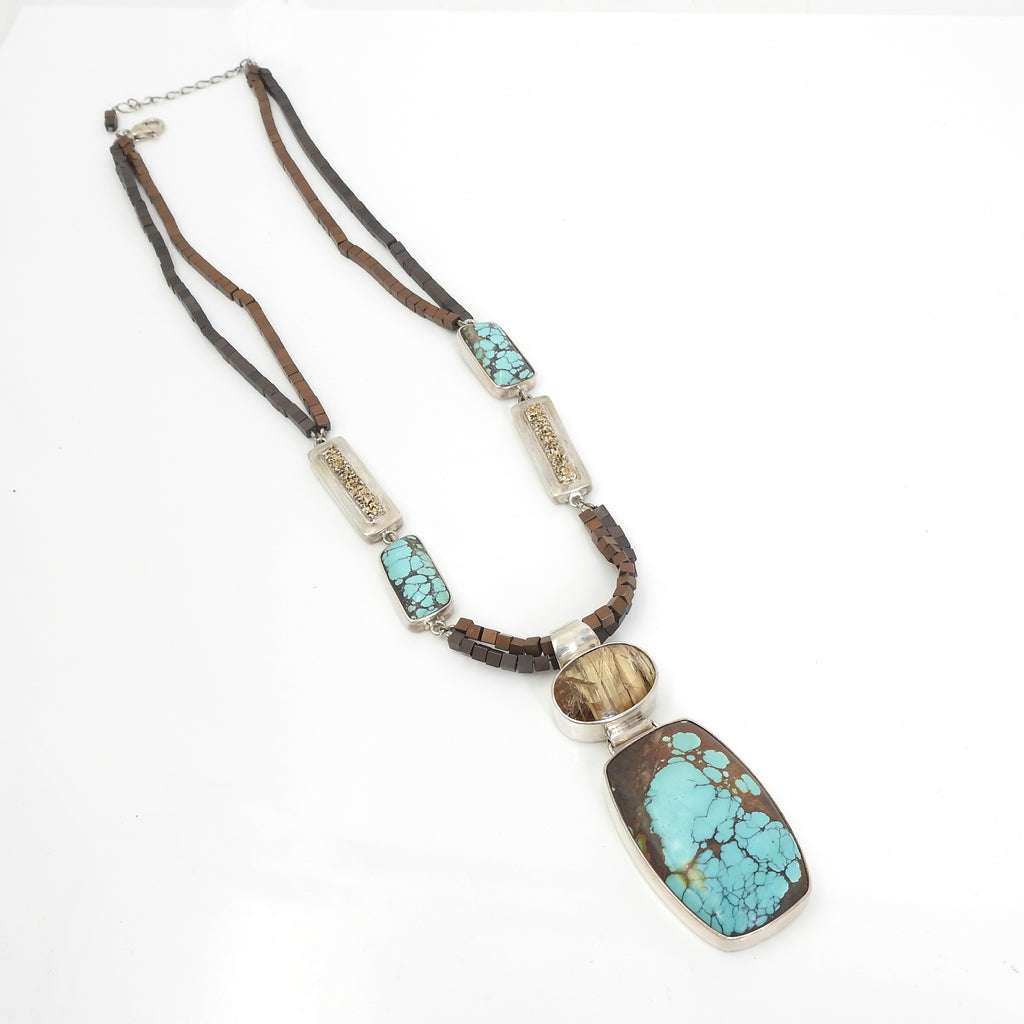 Sterling Silver Turquoise & Rutilated Quartz Necklace