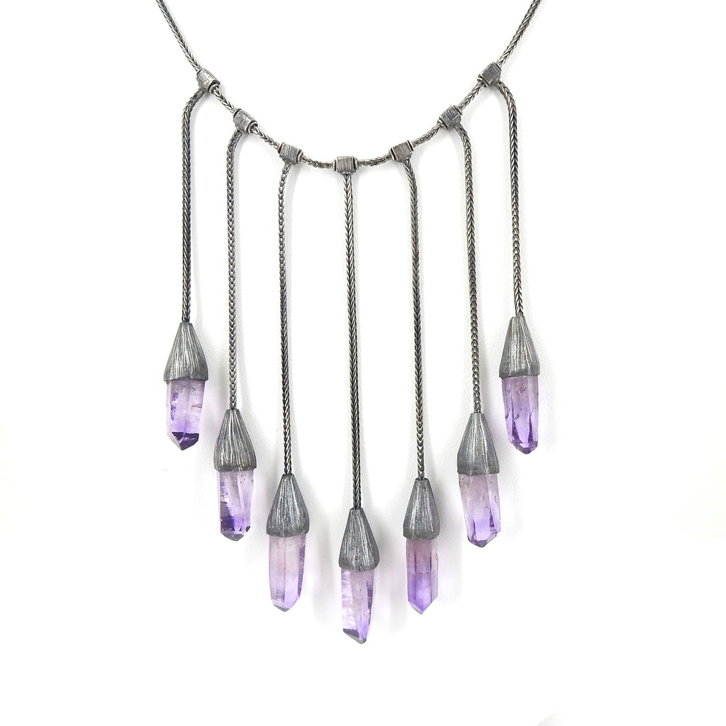 Sterling Silver Oxidized 7 Pointed Amethyst Necklace
