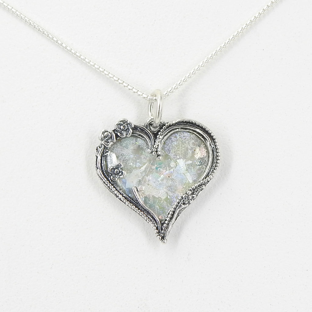Sterling Silver Roman Glass Heart Necklace