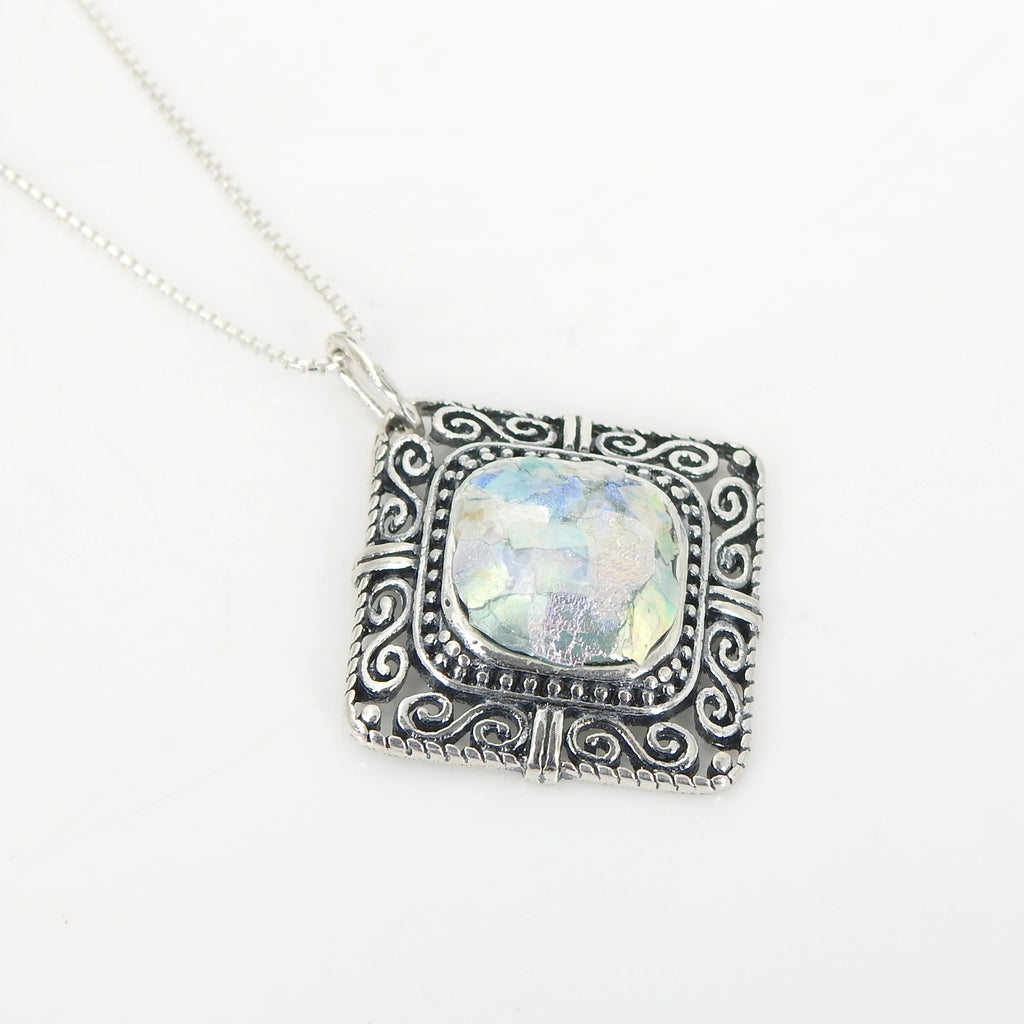 Sterling Silver Roman Glass Necklace