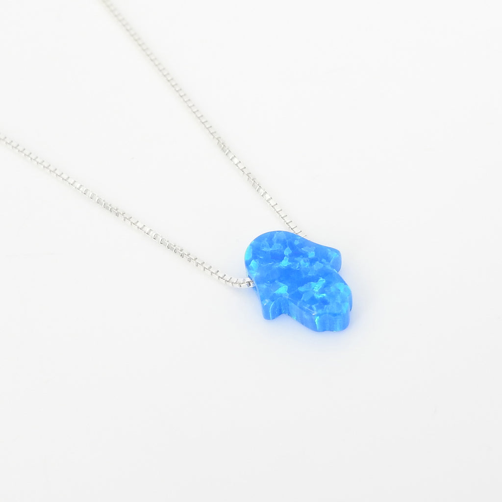 Sterling Silver Created Opal Hamsa Necklace