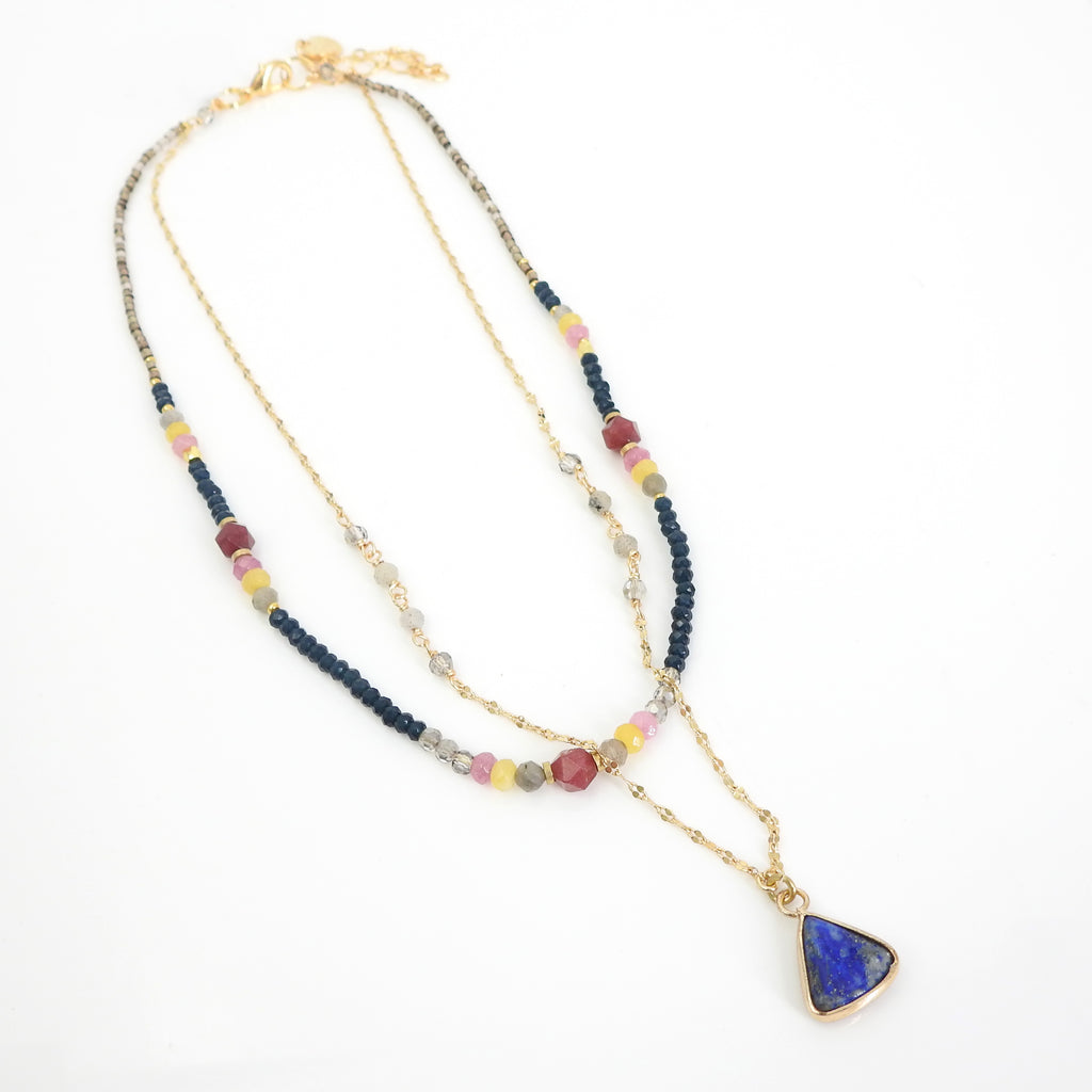 Lapis & Multi Color Beaded Layered Necklace