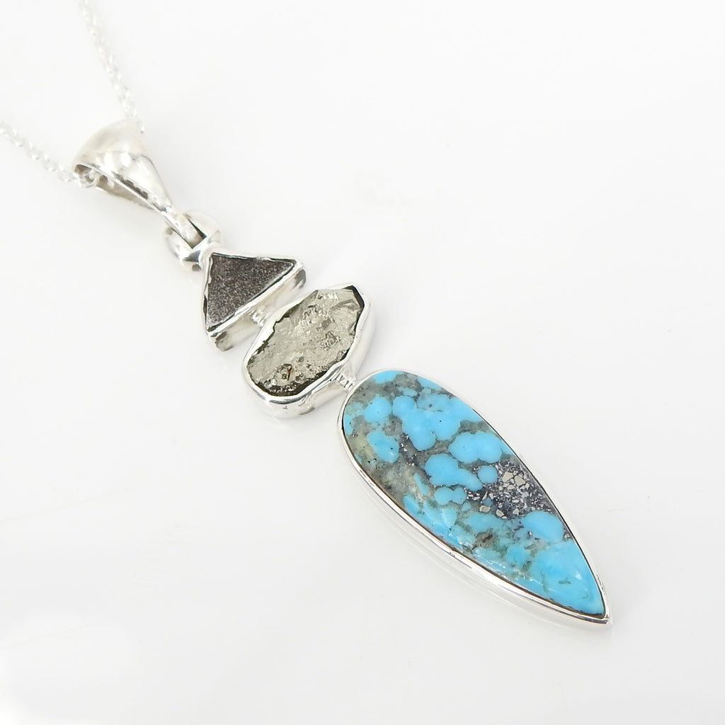 Sterling Silver Turquoise Pyrite & Meteorite Pendant