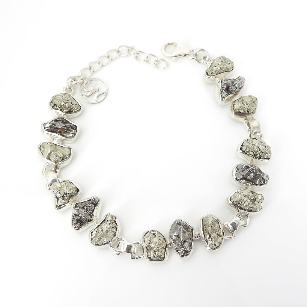 Sterling Silver Meteorite & Pyrite Bracelet