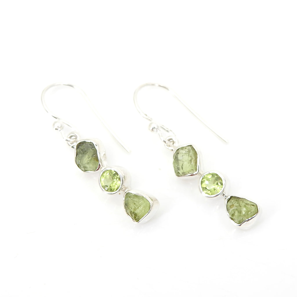 Sterling Silver Rough & Faceted Peridot Earrings