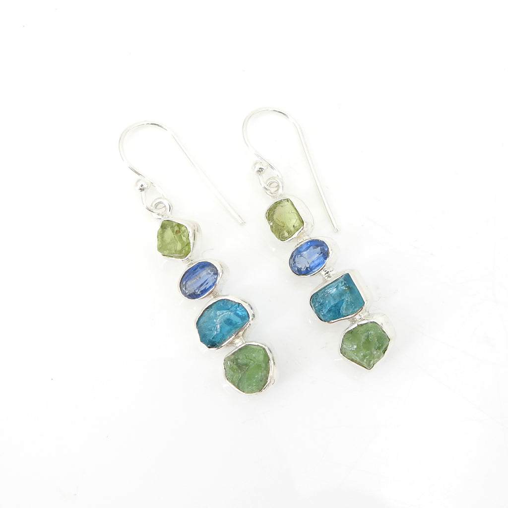 Sterling Silver Ethiopian Emerald, Peridot, Apatite, & Kyanite Earrings