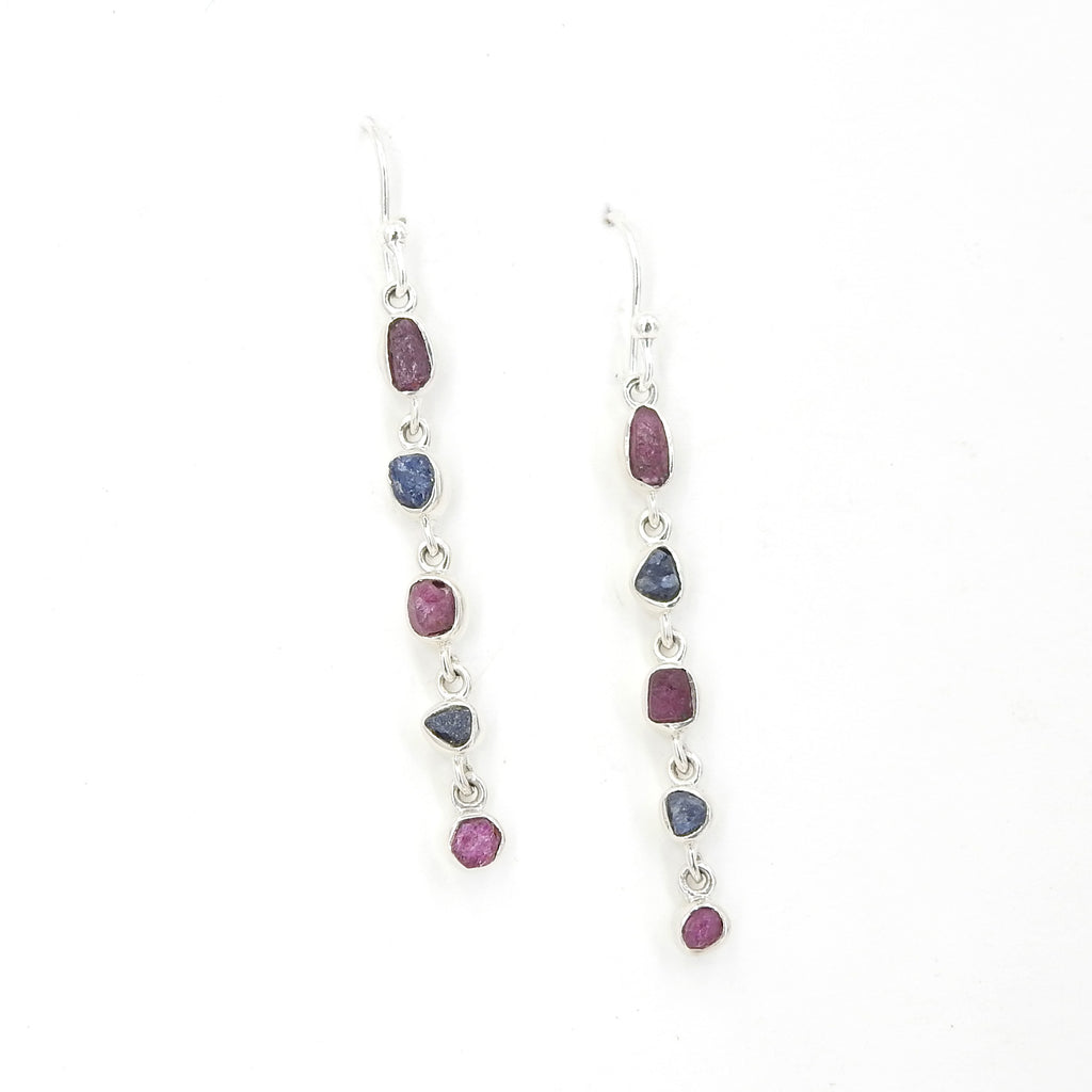 Sterling Silver Rough Ruby & Kyanite Earrings