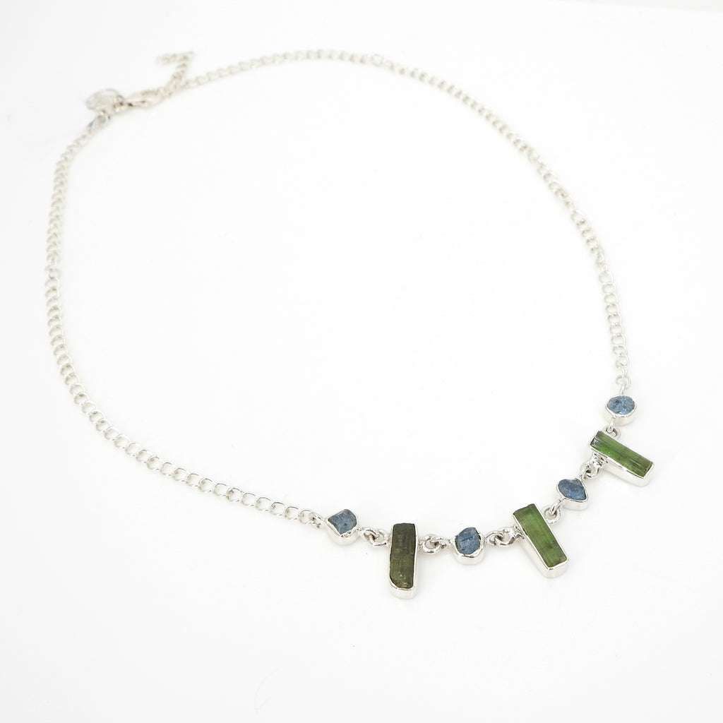 Sterling Silver Aquamarine & Green Tourmaline Necklace