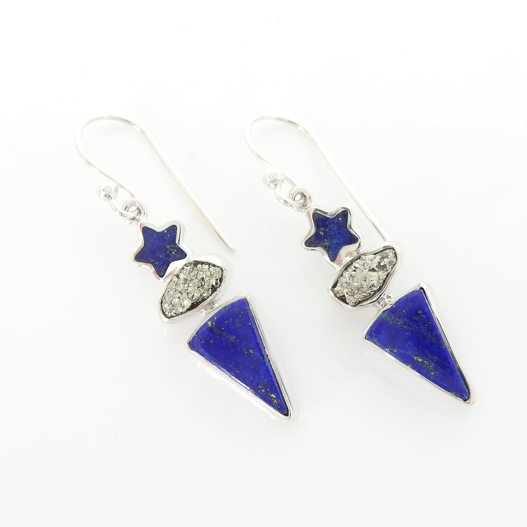 Sterling Silver Lapis & Pyrite Star Earrings