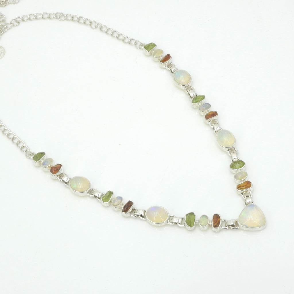 Sterling Silver Ethiopian Opal, Peridot, & Citrine Necklace