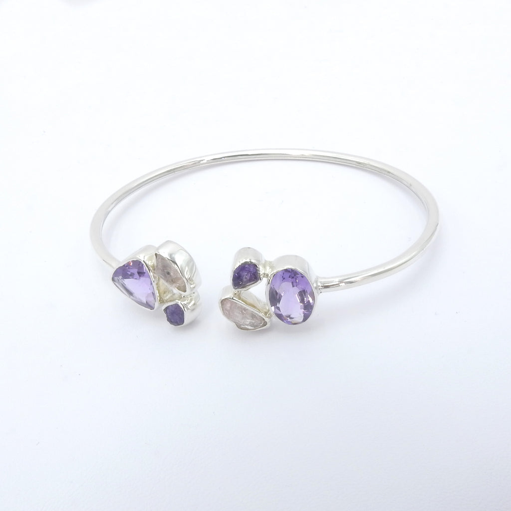 Sterling Silver Amethyst & Rose Quartz Cuff Bracelet