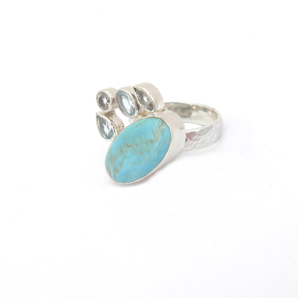 Sterling Silver Turquoise, Blue & White Topaz Ring SZ 7
