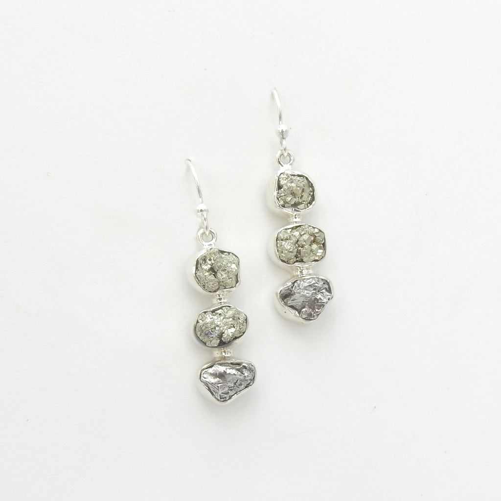 Sterling Silver Pyrite & Meteorite Dangle Earrings