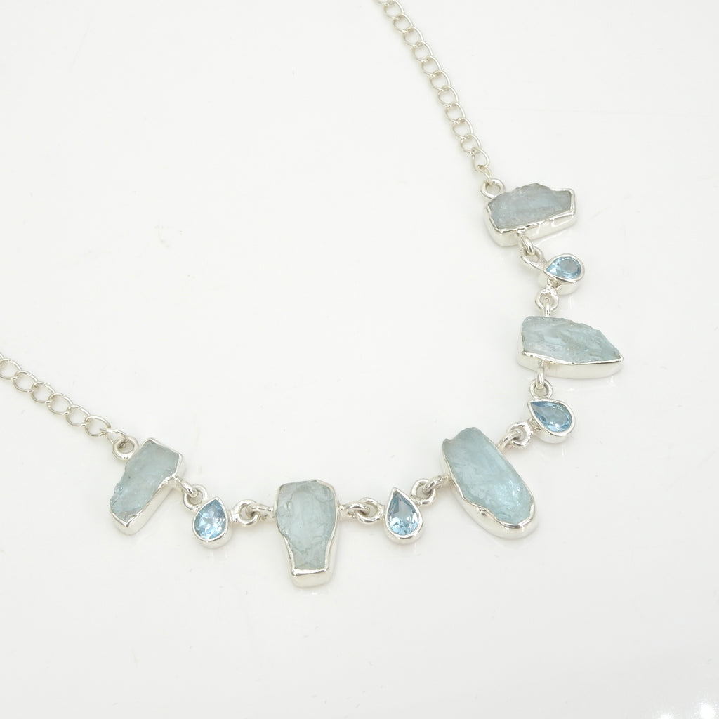 Sterling Silver Aquamarine & Blue Topaz Necklace