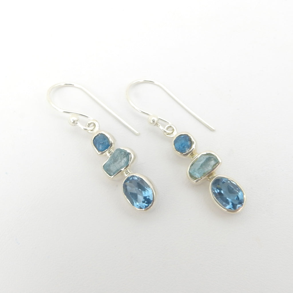Sterling Silver Blue Topaz, Apatite Earrings