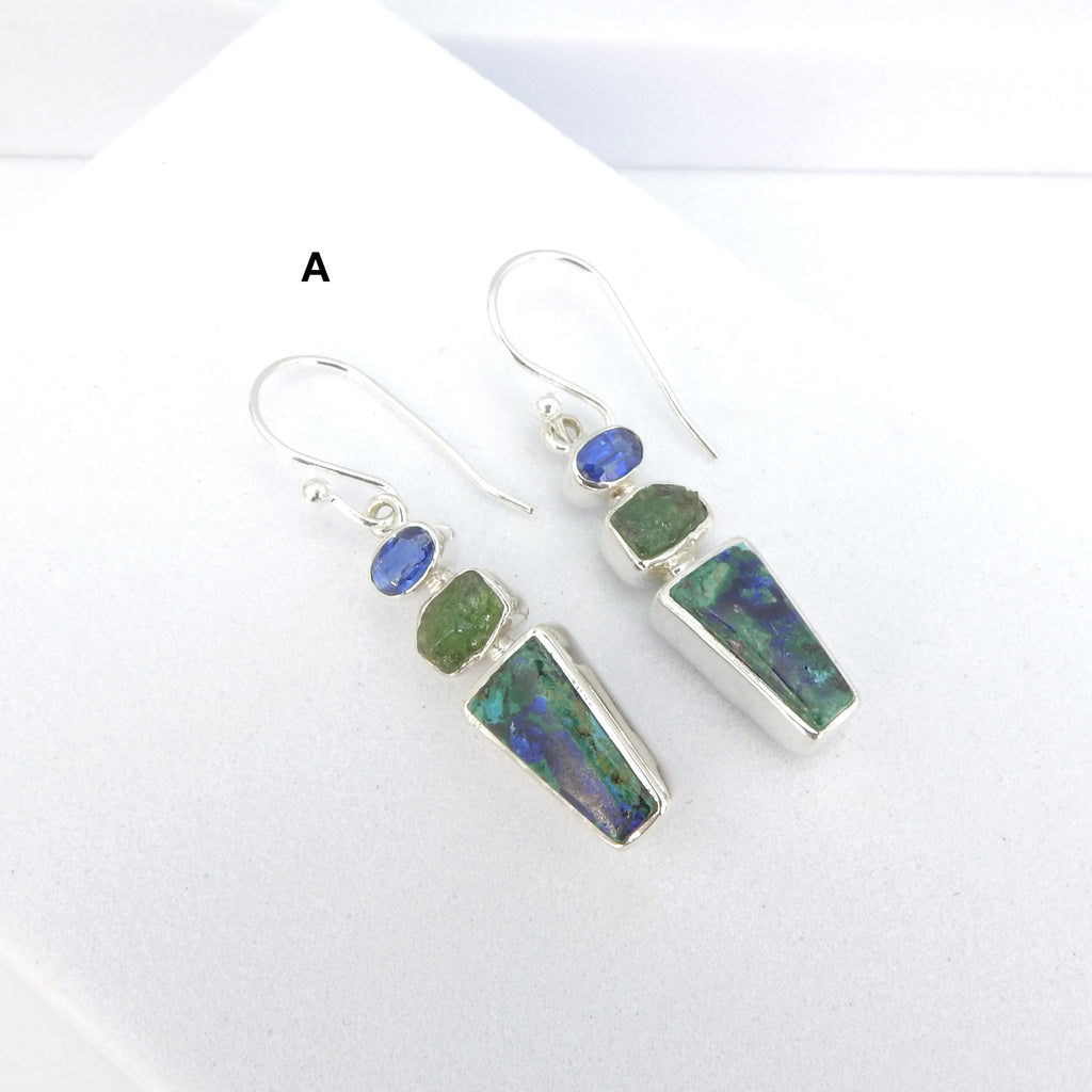 Sterling Silver Azurite Malachite & Kyanite Earrings