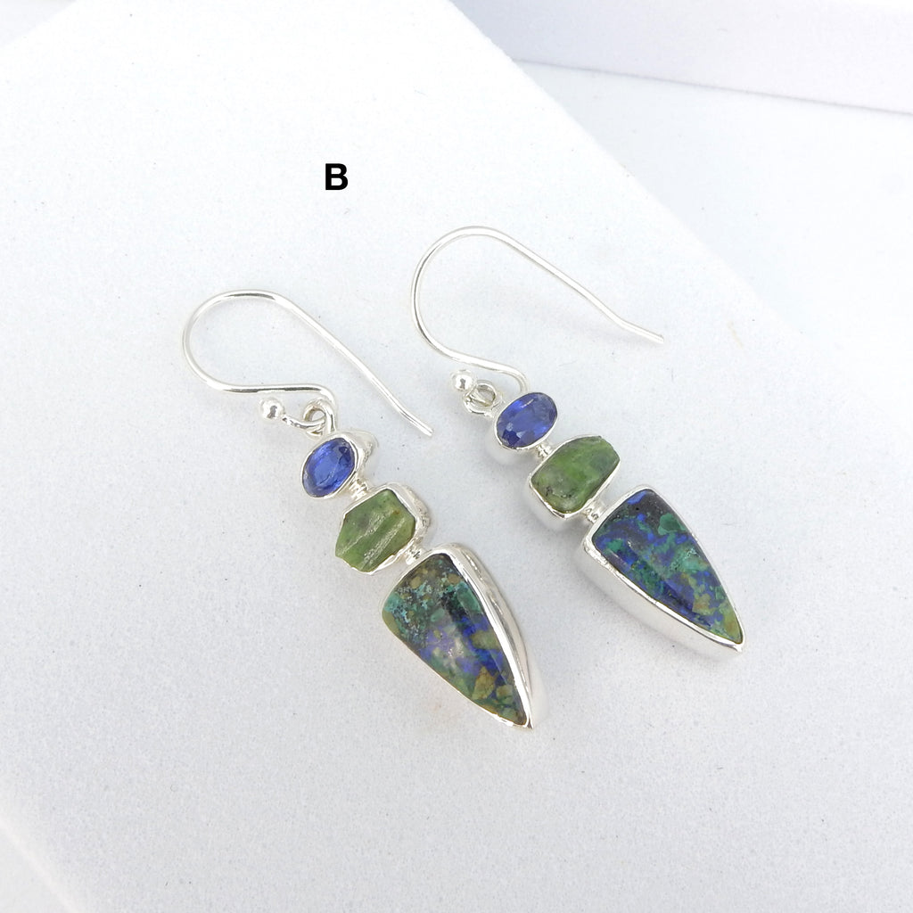 Sterling Silver Azurite Malachite & Kyanite Earrings