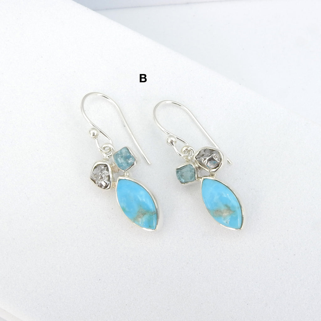 Sterling Silver Turquoise, Apatite & Meteorite Earrings