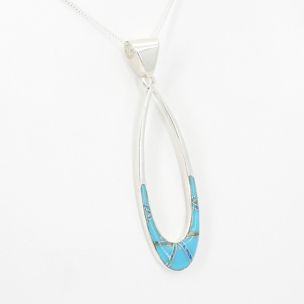 Sterling Silver Turquoise & Created Opal Inlay Pendant