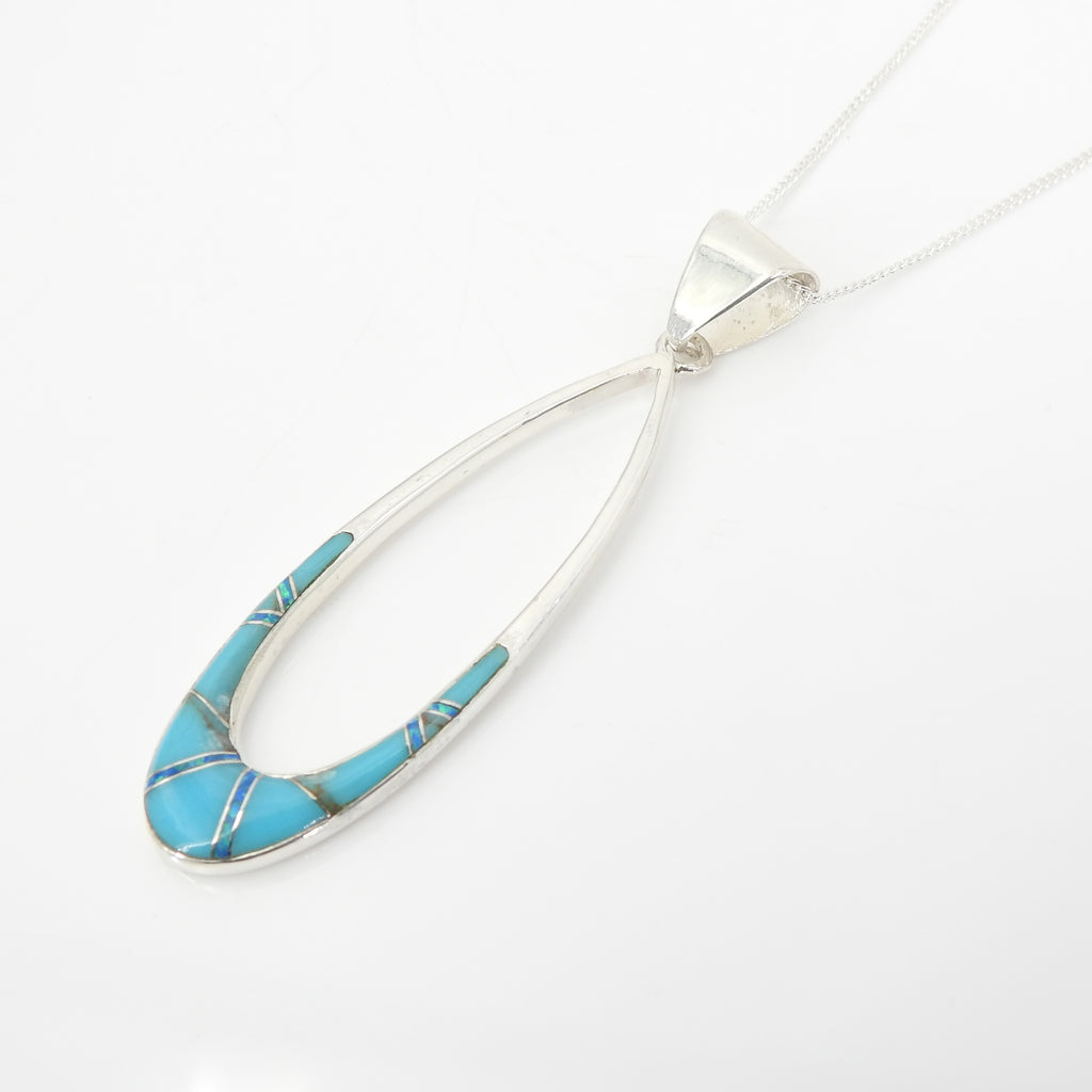 Sterling Silver Turquoise & Created Opal Inlay Pendant