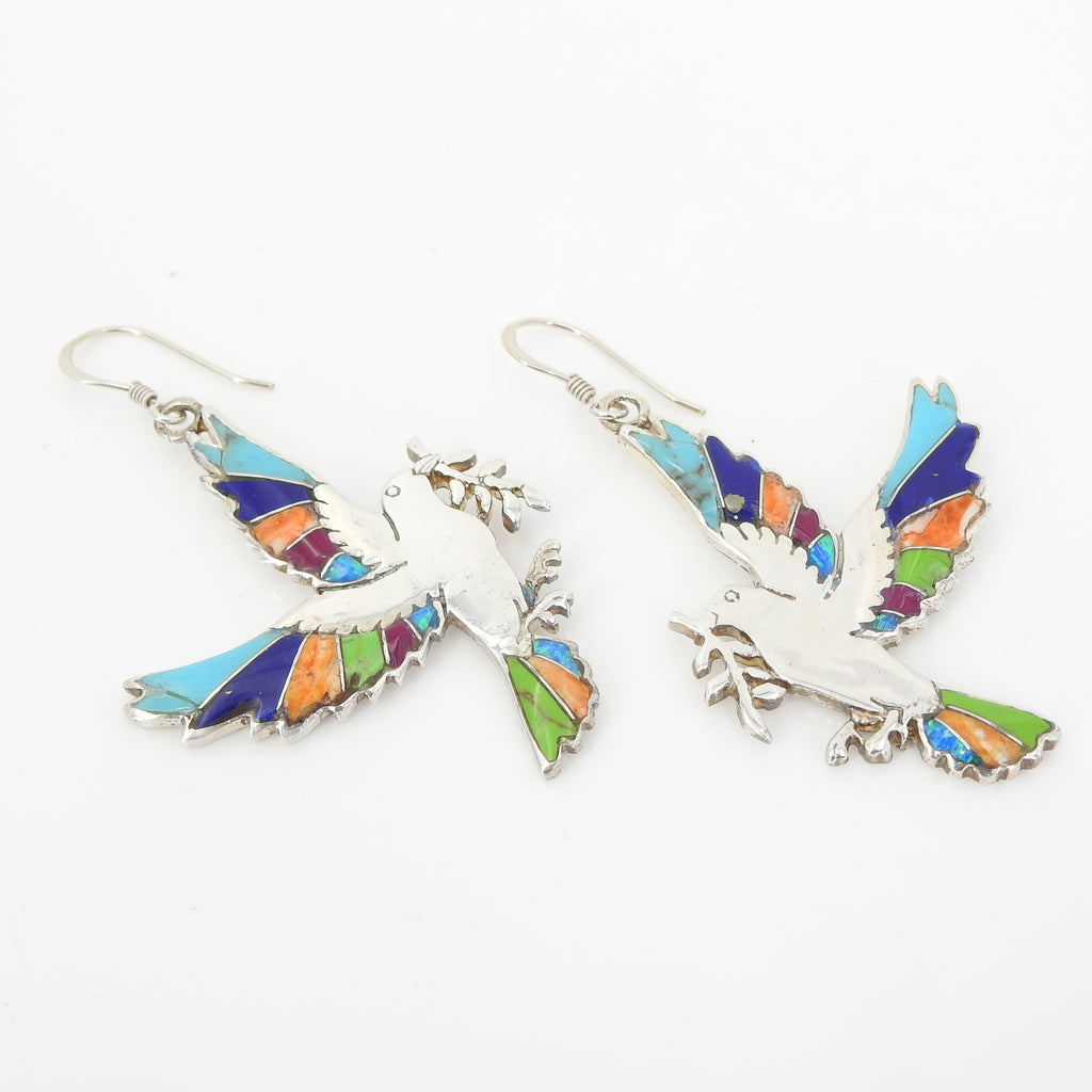 S/S Multi Color Inlay Dove Earrings