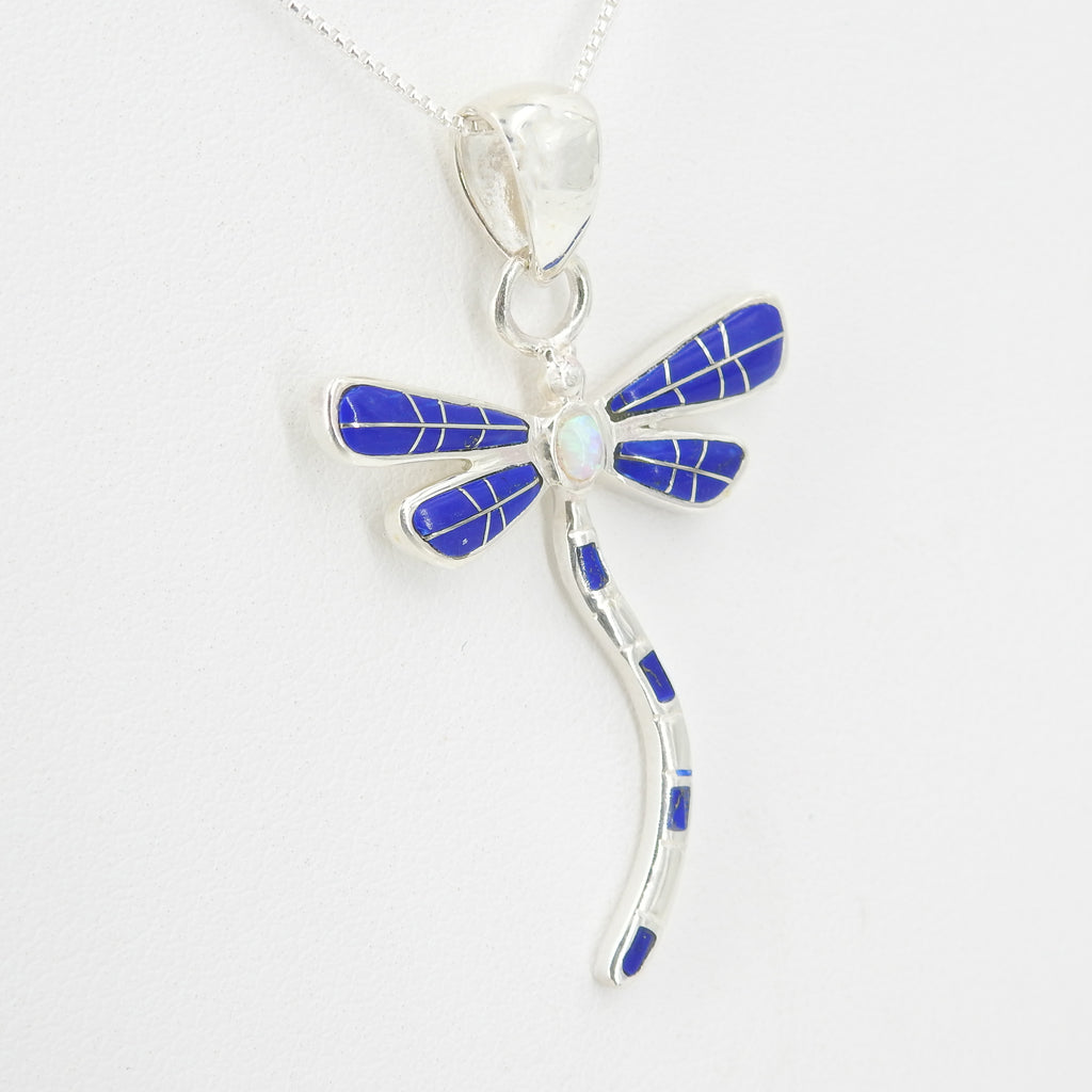 Sterling Silver Dragonfly Lapis & Opal Pendant