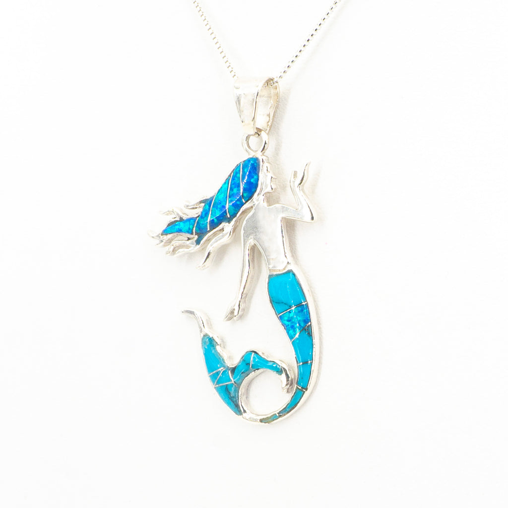 S/S Opal Turquoise Inlay Mermaid Pendant