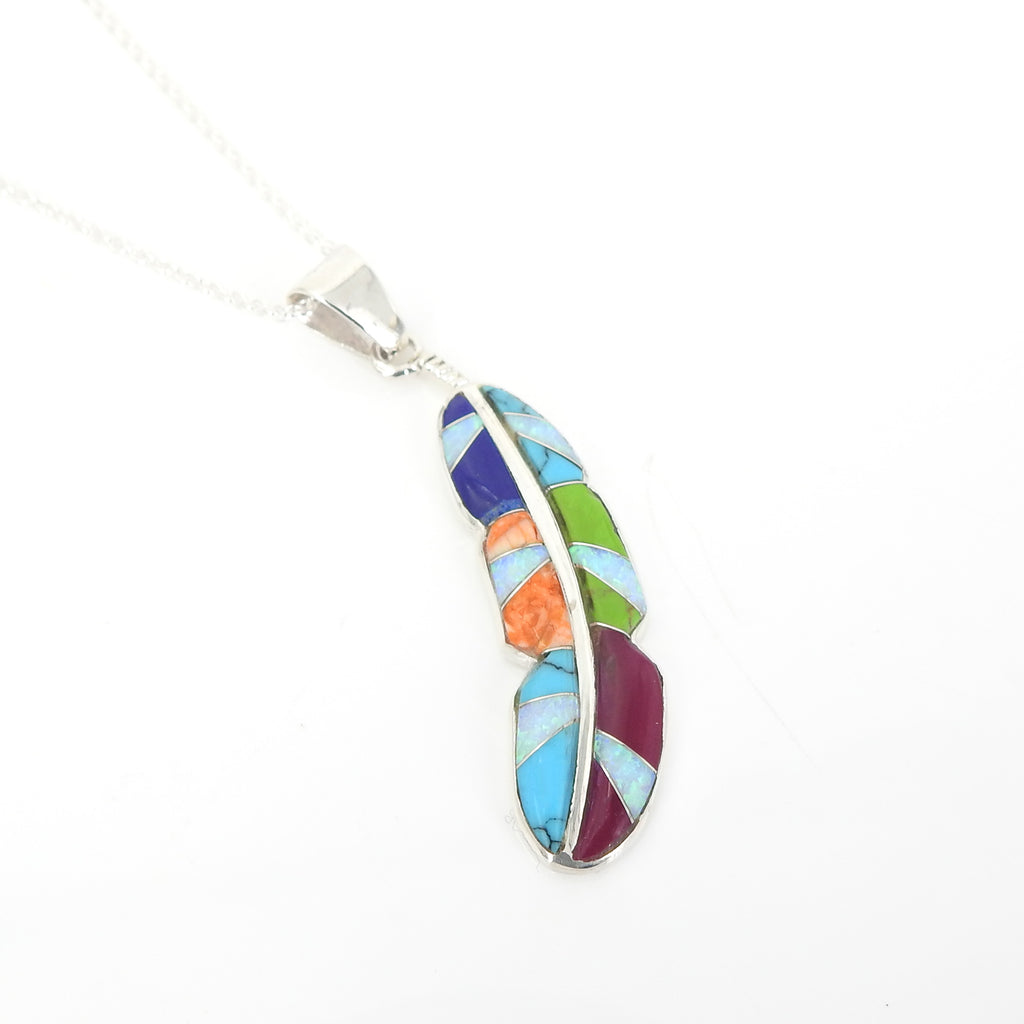Sterling Silver Inlay Feather Pendant