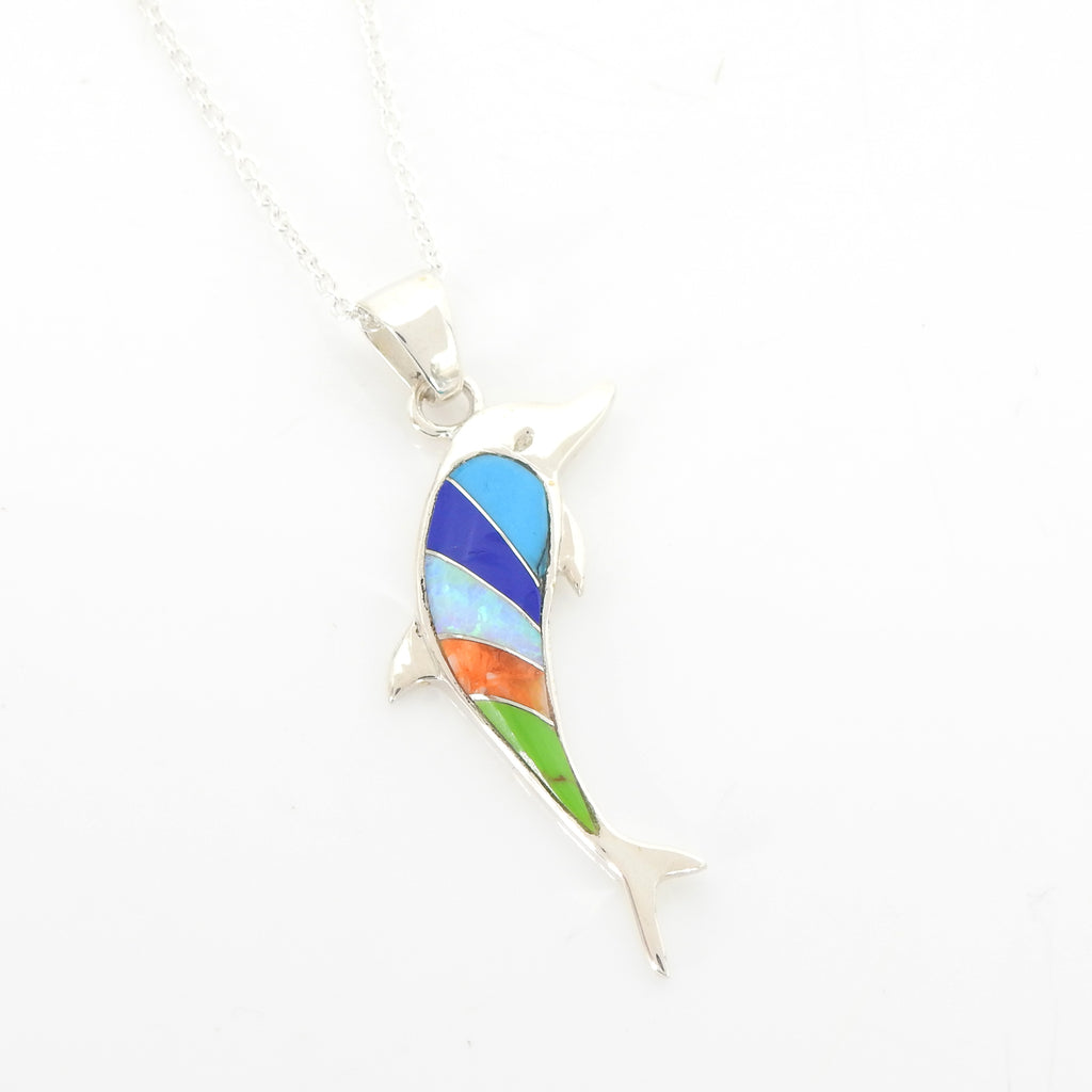 Sterling Silver Dolphin Inlay Pendant