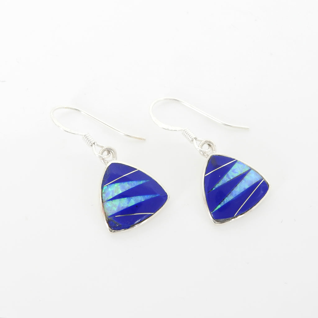 Sterling Silver Lapis & Created Opal Inlay Earrings
