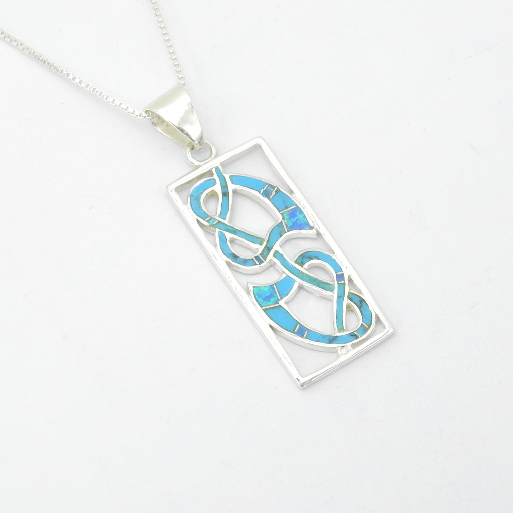 Sterling Silver Turquoise & Opal Heart Inlay Pendant