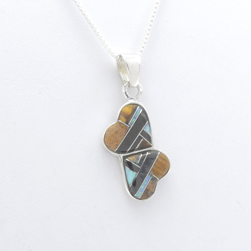 Sterling Silver Double Heart Inlay Pendant